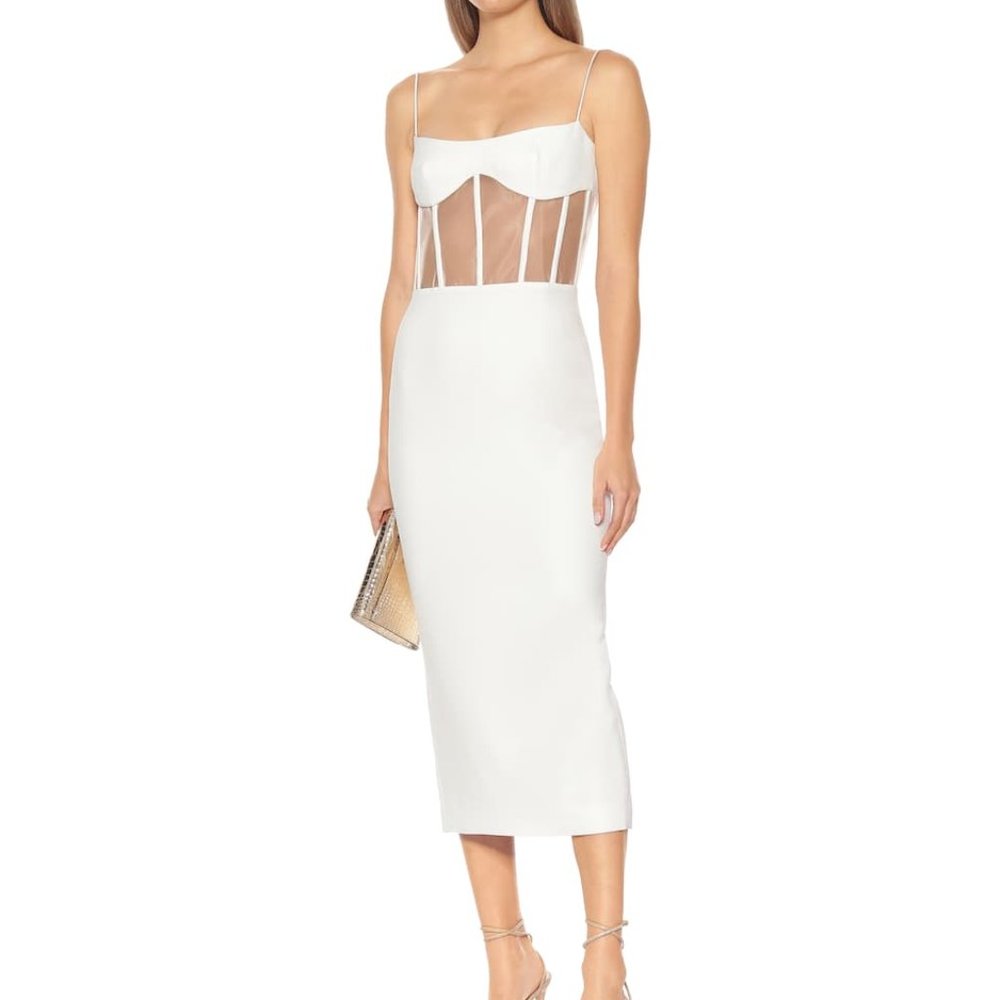 RASARIO  Sleeveless Crepe Corset Midi Dress